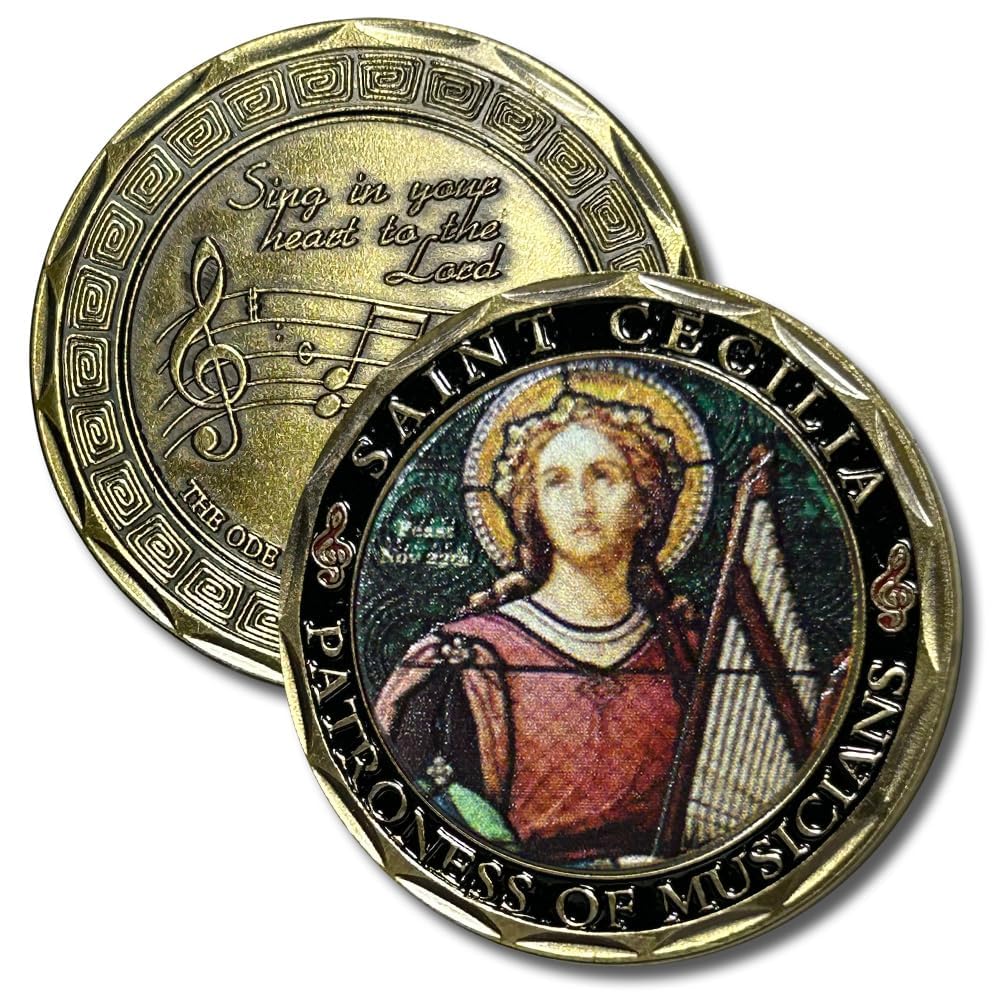 Aizics Mint St Cecilia Coin, Patron Saint of Musicians, Catholic Challenge Coin, Musician Gift, Religious Coin Collectibles, Copper Plated 38mm x 2mm