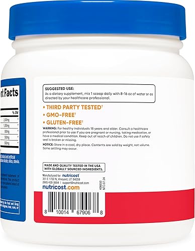 Miniatura 4 de Nutricost Complejo de L-arginina (ponche de fruta, 60 porciones), sin gluten, sin OMG