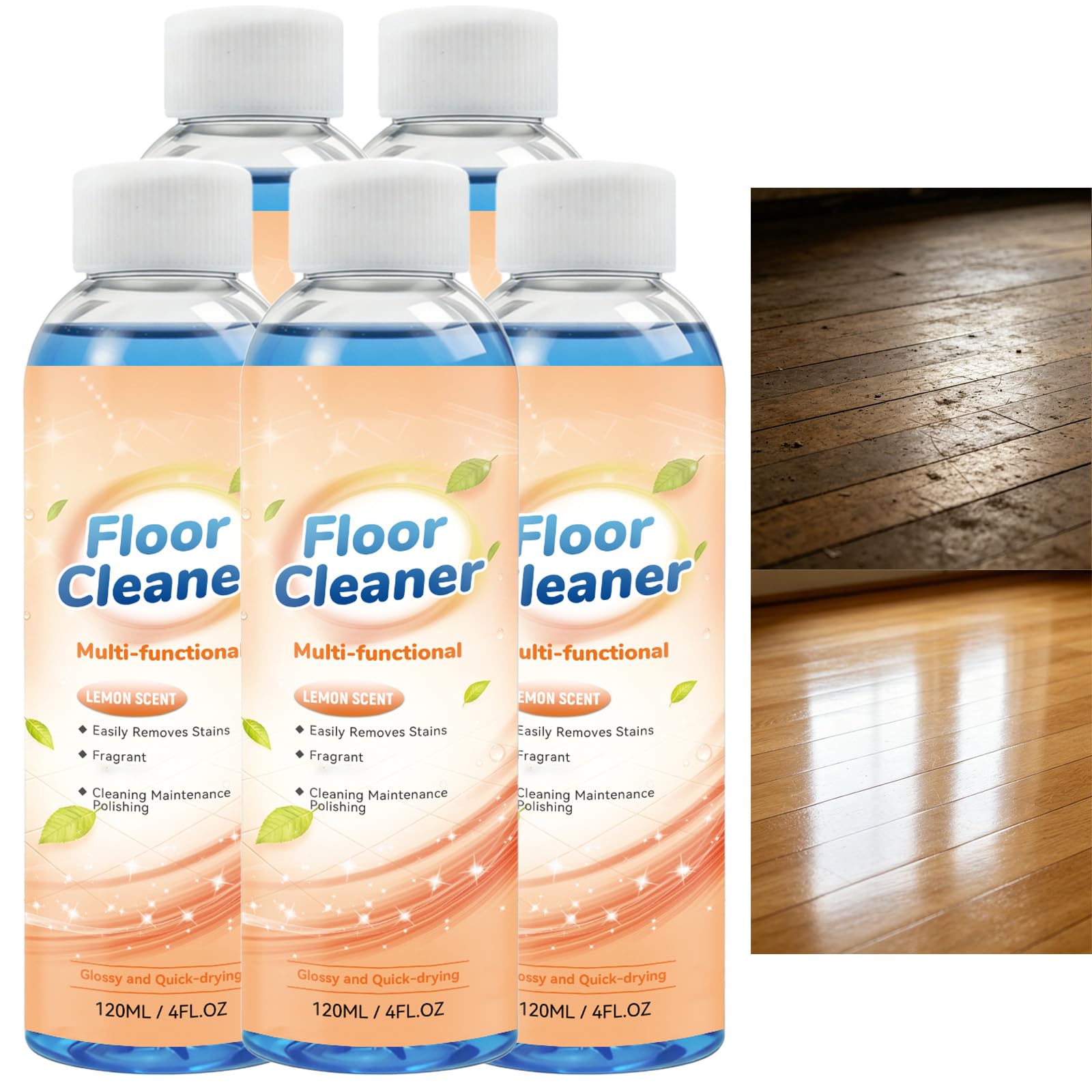 Limpiador de suelos multiusos, limpiador de suelos multisuperficie para madera, azulejos, laminado, vinilo, bambú, aroma a limón, limpiador de suelos de madera dura (5 unidades)