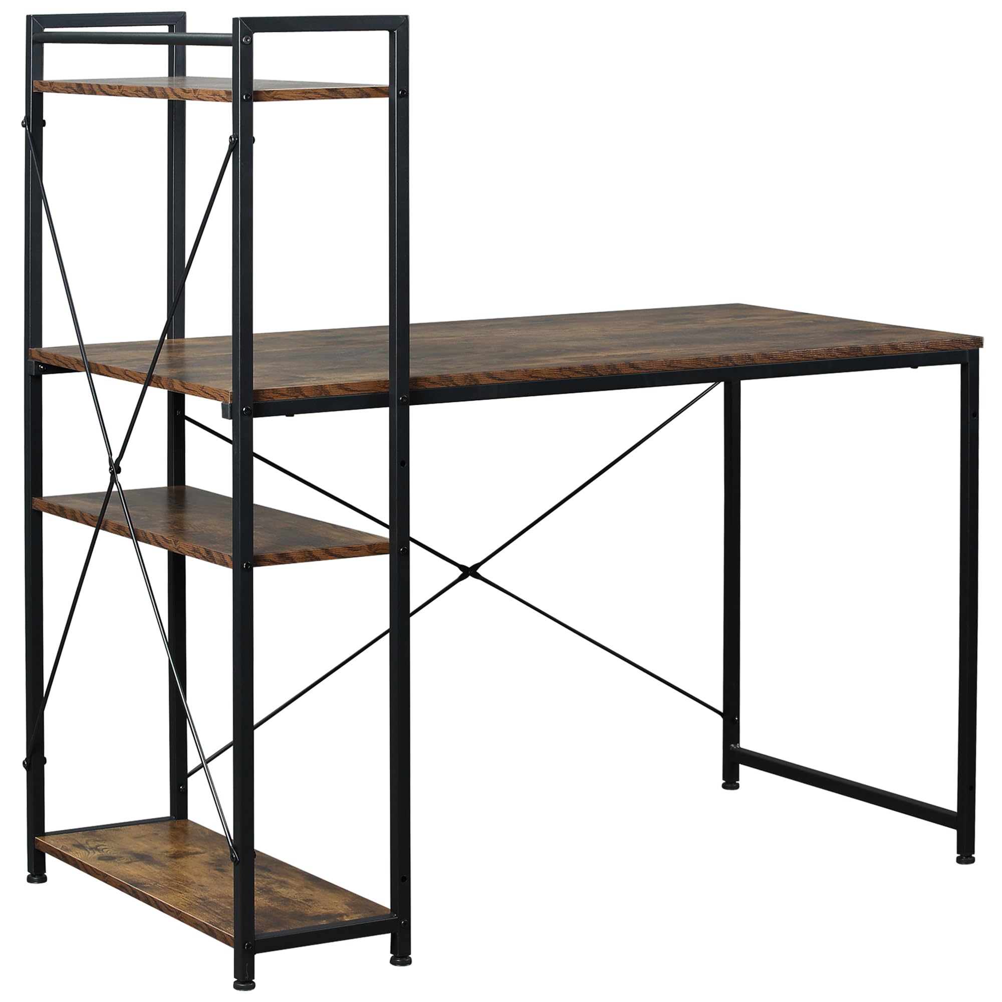 HOMCOM Reversible Computer Desk 120 x 64 x 121cm Rustic Brown and Black | Storage Shelves on Left or Right, Industrial Reversible Writing Desk, for Home Office Study, Easy Assembly