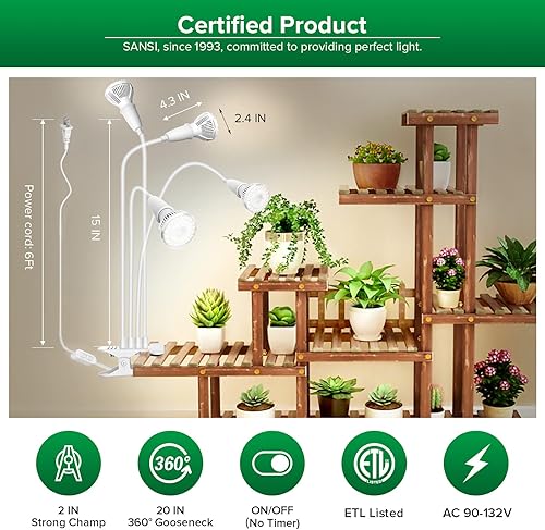 Miniatura 4 de SANSI Luces LED de cultivo para plantas de interior, 600 W de espectro completo con clip de cuello de cisne con tecnología de cerámica, luz de