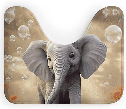 Cute Elephant Play Toilet Rugs U-Shaped 16"x20" Ultra Soft Absorbent Bath Mats for Bathroom Floor Mat Non Slip Contour Bath Rugs Washable Bathroom Carpet for Toilet Sink Tub