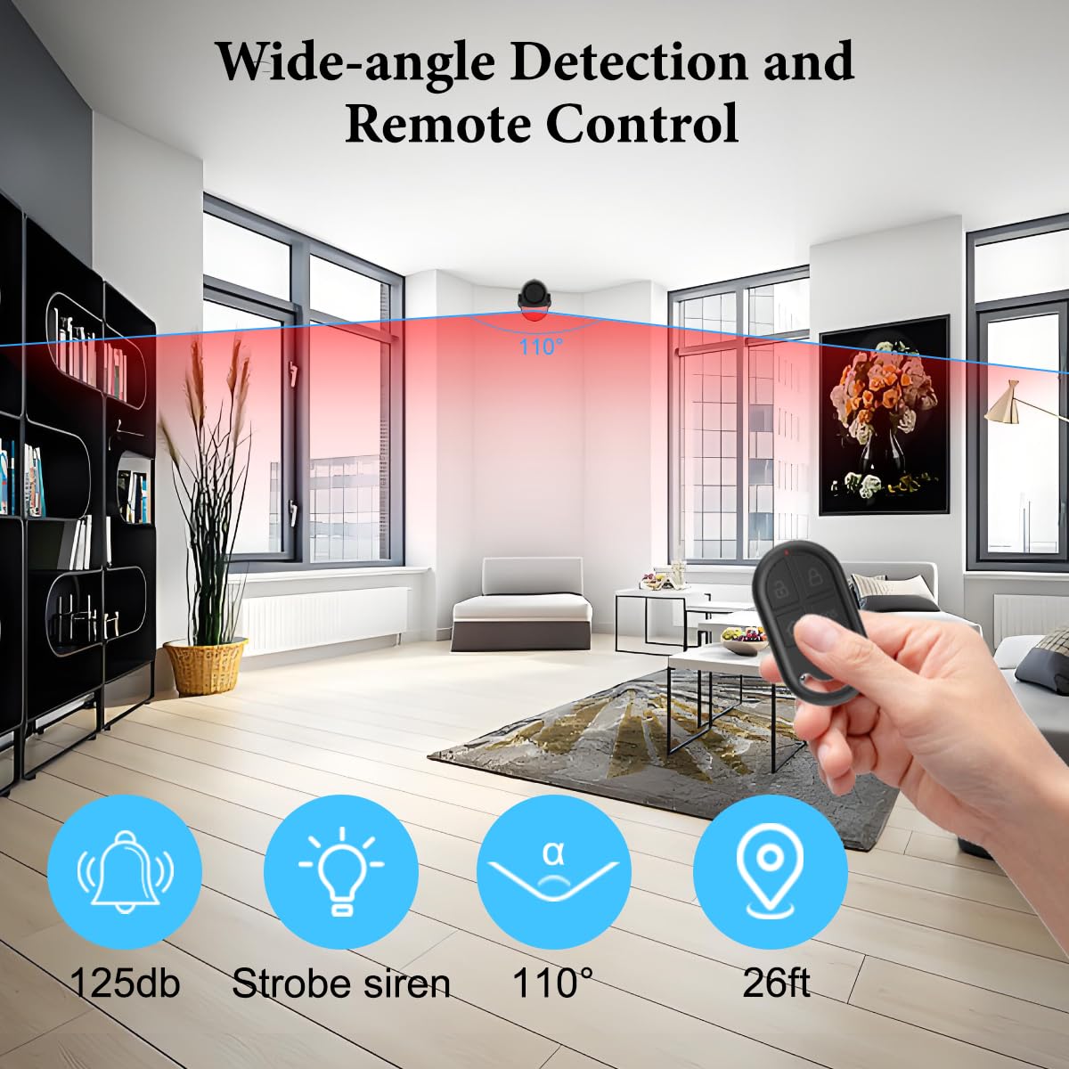 GALOOK Sirene Alarme Detecteur de Mouvement sans Fil Exterieur Interieur avec 2 TéLéCommande, Alarme antivol pour Maison, Piscine, Moto, Camping, Car, Porte, Garage, Voiture sans Fil, 125dB