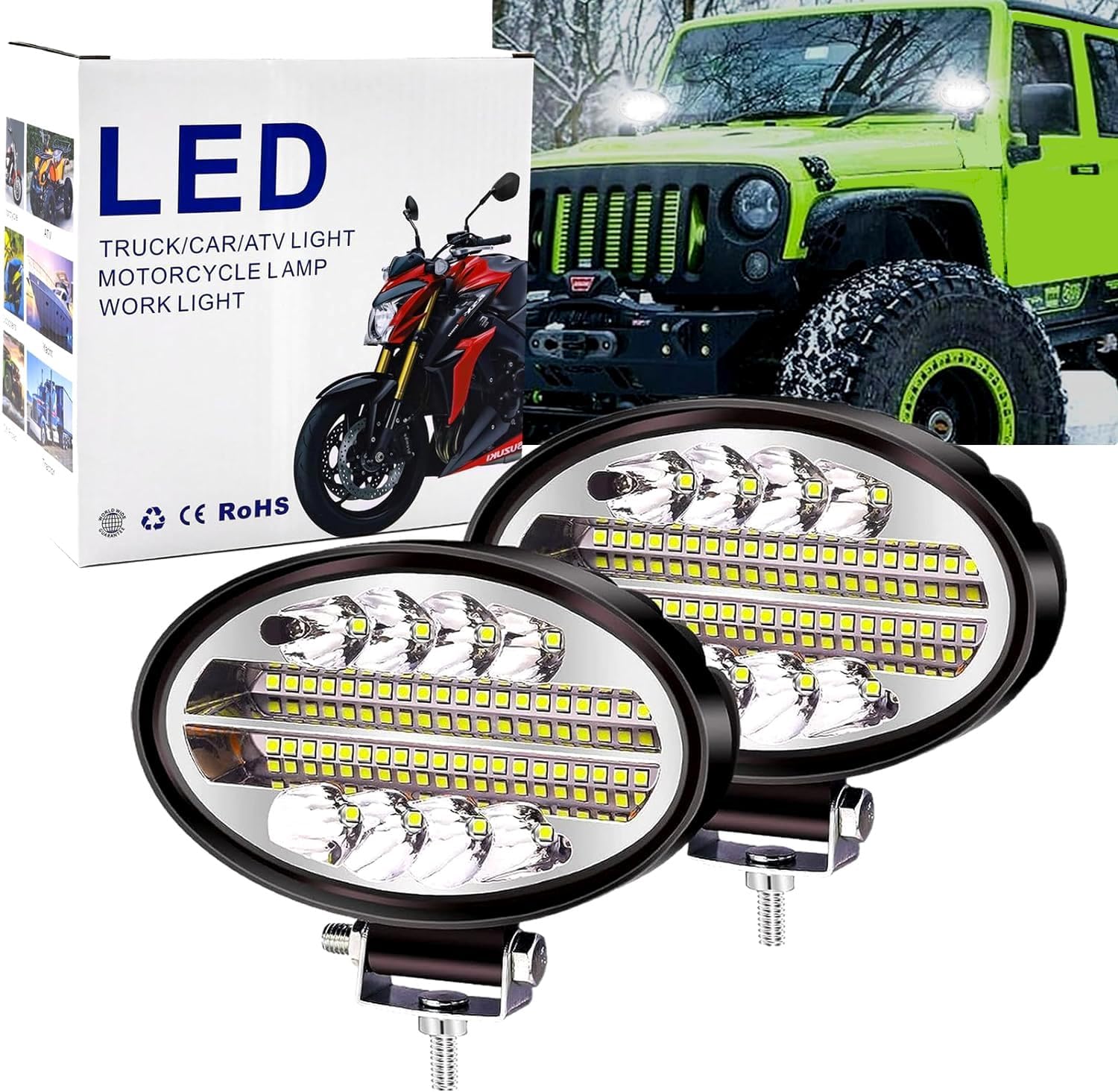 Ourbest led Tractor Work Lights, 6inch Oval Led Driving Light Spotlight (No Flash)