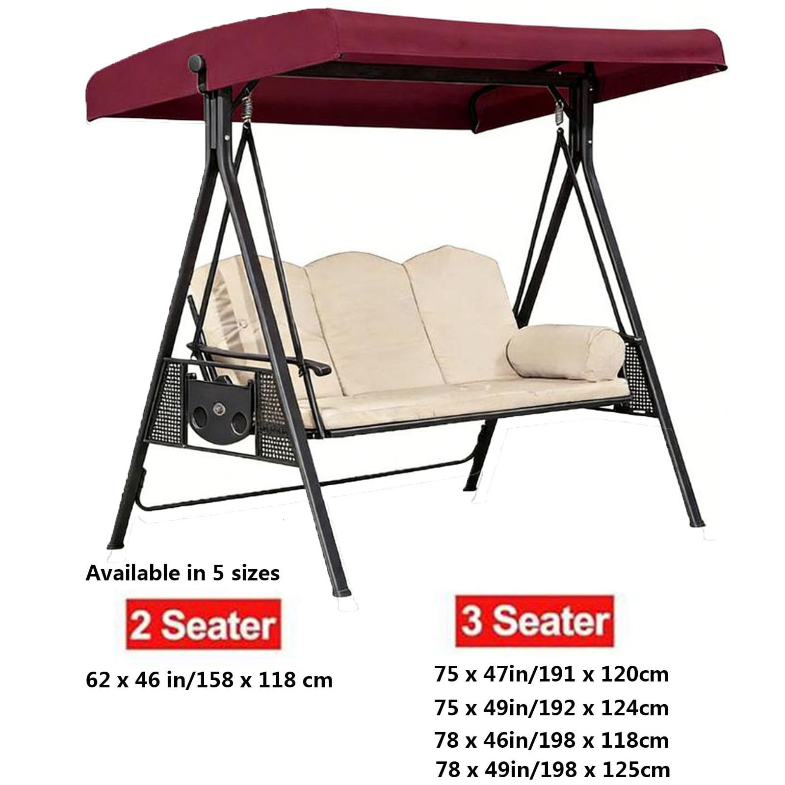 Tetto di ricambio per altalena da giardino universale, tettoia per altalena, impermeabile e protezione UV, per 2 e 3 posti(Red,78 x 46in/198 x 118cm)