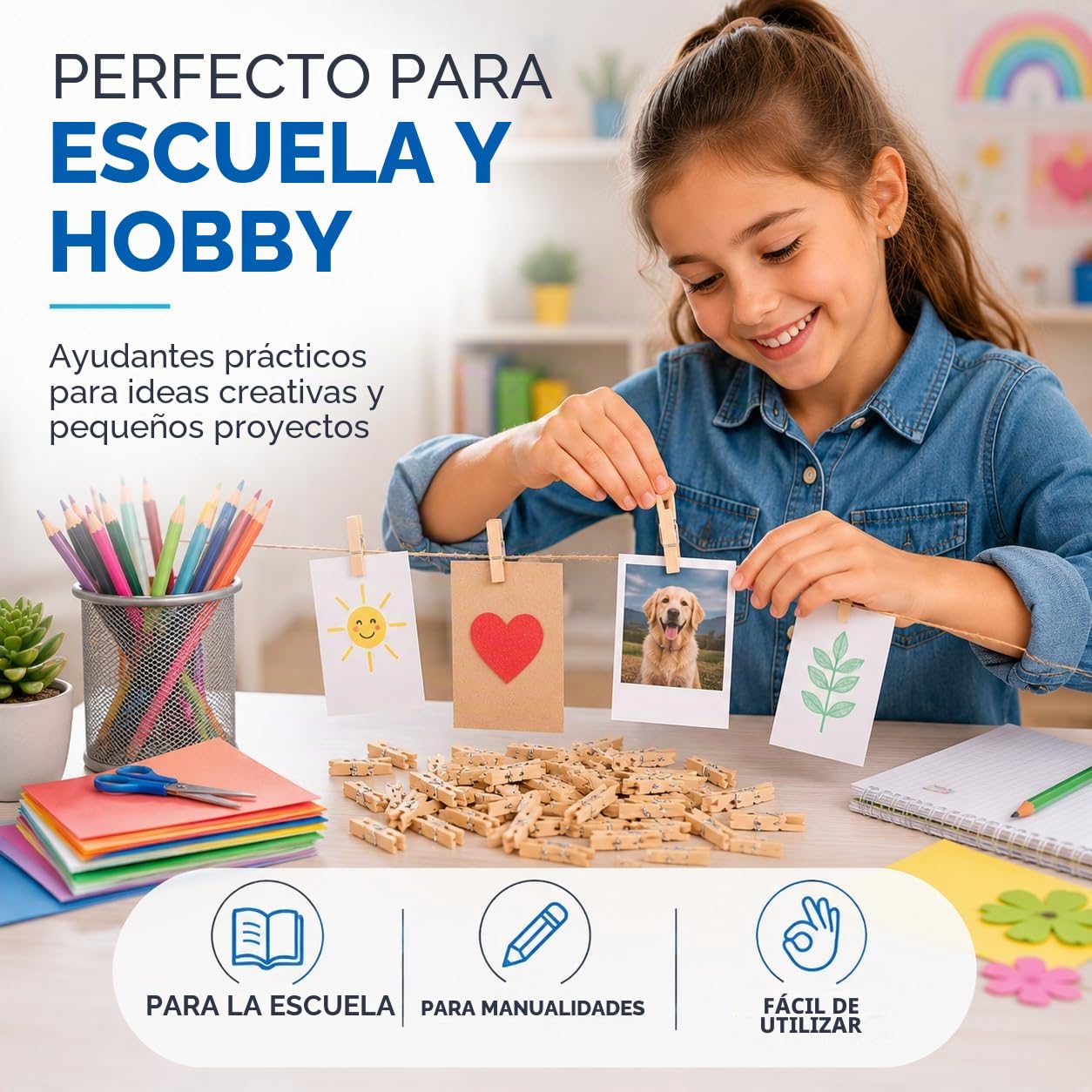 100x Mini Pinzas de Madera - Pinzas para Fotos decoración tamaño 25 mm Mini Clips. Pinzas para la Ropa de Madera auténtica (100x)