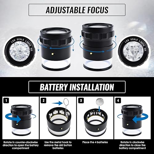 Miniatura 6 de Jewelers - Lupa iluminada a escala de lupa, lupa portátil de lectura de bolsillo con 0.984 in con lupa de ojo enfocada en LED para gemas, monedas