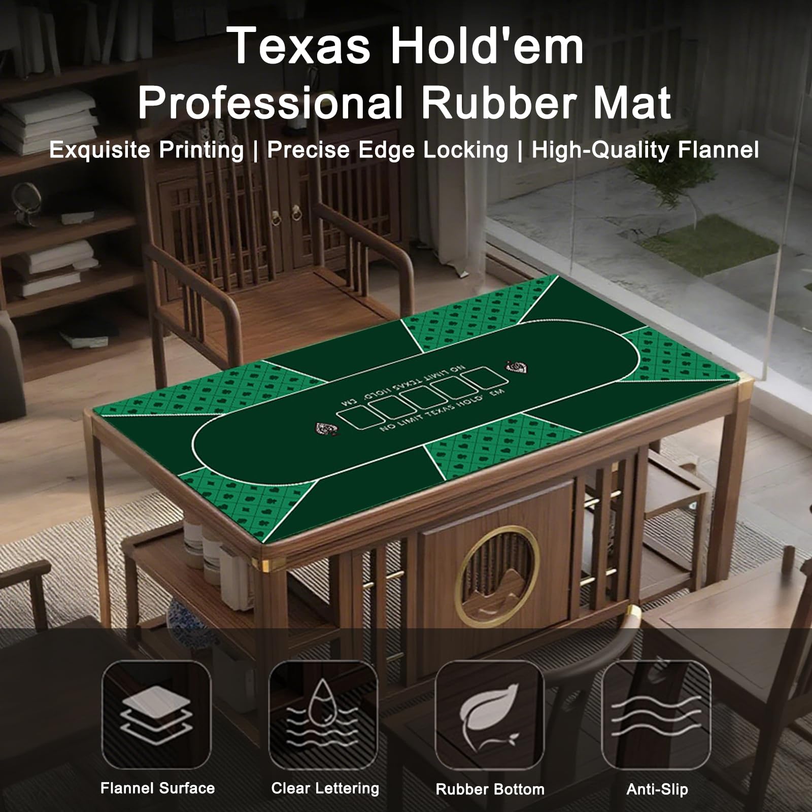 Tapete de póquer para 10 jugadores, 180 x 90 cm, tapete de goma Texas Hold'em, diseño plegable portátil para mesas con bolsa de transporte para juegos de póquer