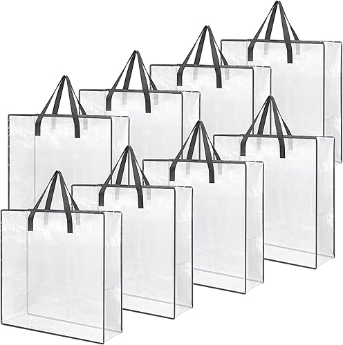 Wesnoy 8 unidades de bolsas de almacenamiento transparentes de gran tamaño de 25.6 x 25.6 x 8.7 pulgadas, bolsas grandes de plástico con asas y