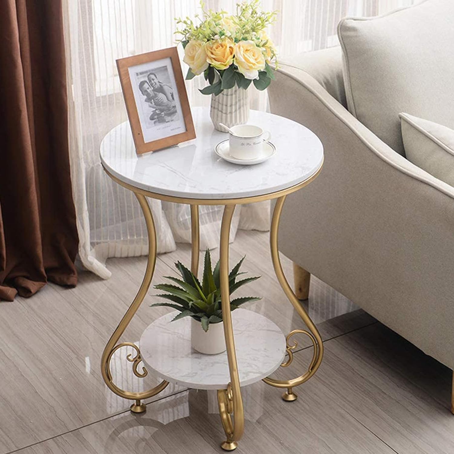 WOODISH Round End Table, Industrial Retro Round Side & End Table for ...