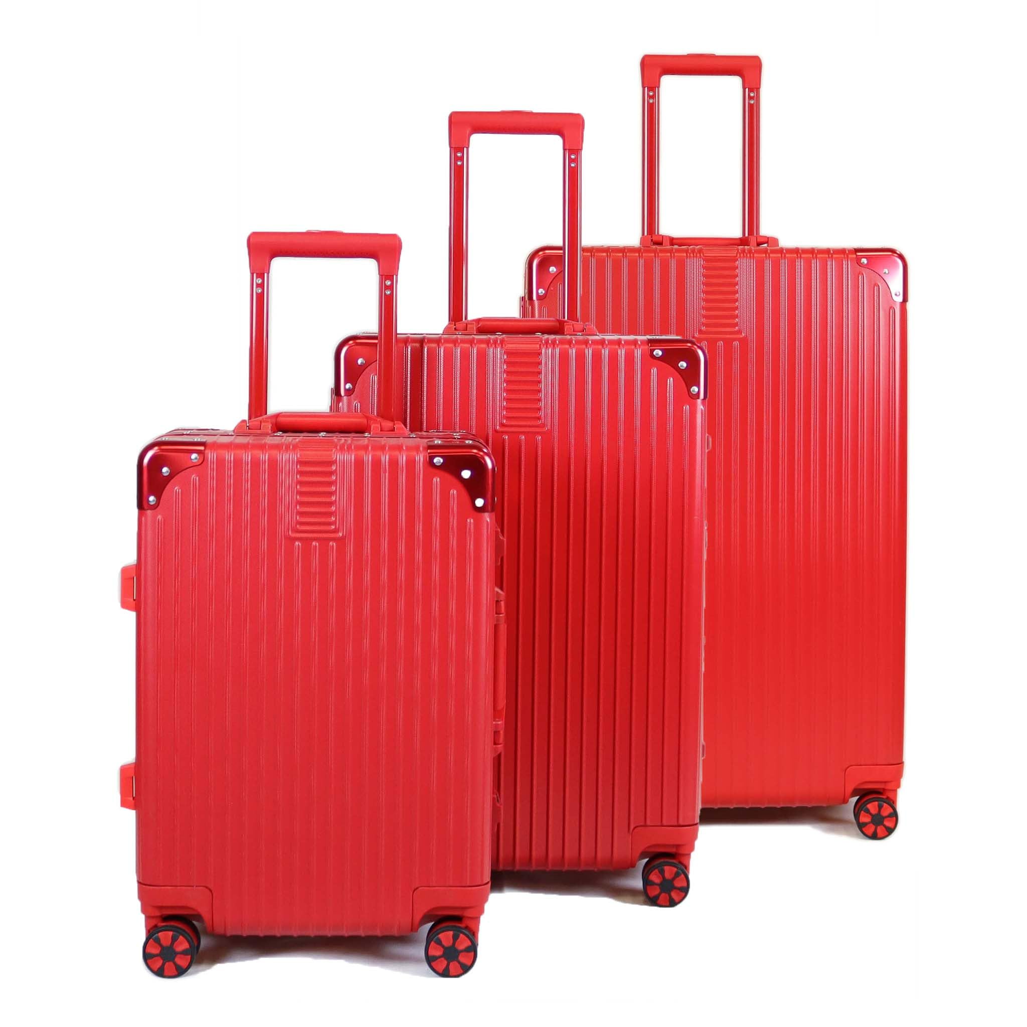 Luggage District Aluminum Frame Ultra-Light 3 Piece Trolley Set, Red