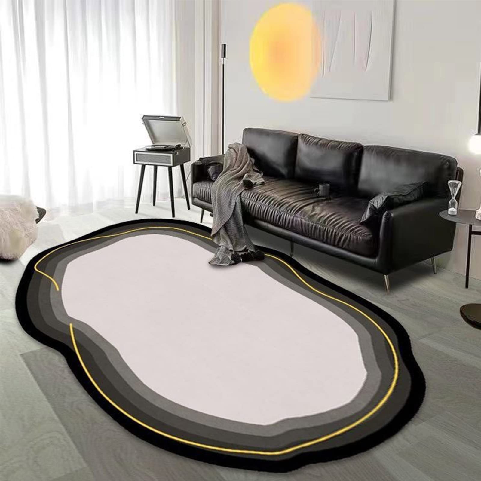 Tapis ovale moderne abstrait en laine douce, lavable, antidérapante pour salon et chambre à coucher, décoration de sol élégante et tapis d'appoint pour espaces contemporains