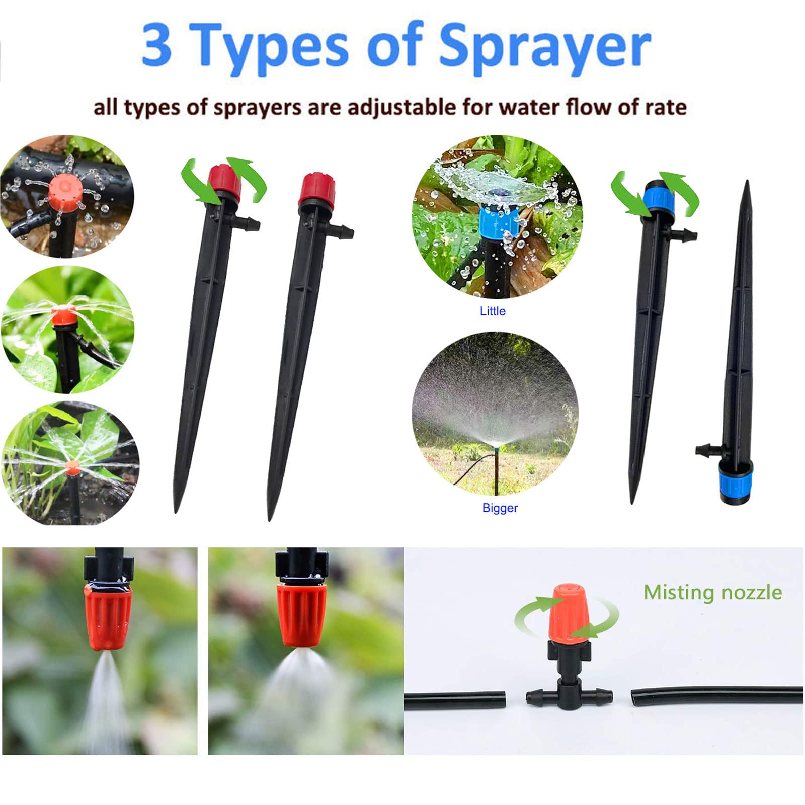 Kit di irrigazione a goccia, Sistema di irrigazione a goccia automatico da 164 piedi con 3 ugelli regolabili for patio prato