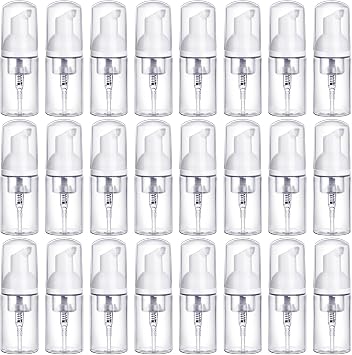 24-Pack 1oz/30ml Refillable Foam Pump Bottles Travel-Size Portable Foaming Dispensers for Hand Sanitizer, Soap, Lotion, Shampoo Clear Plastic
