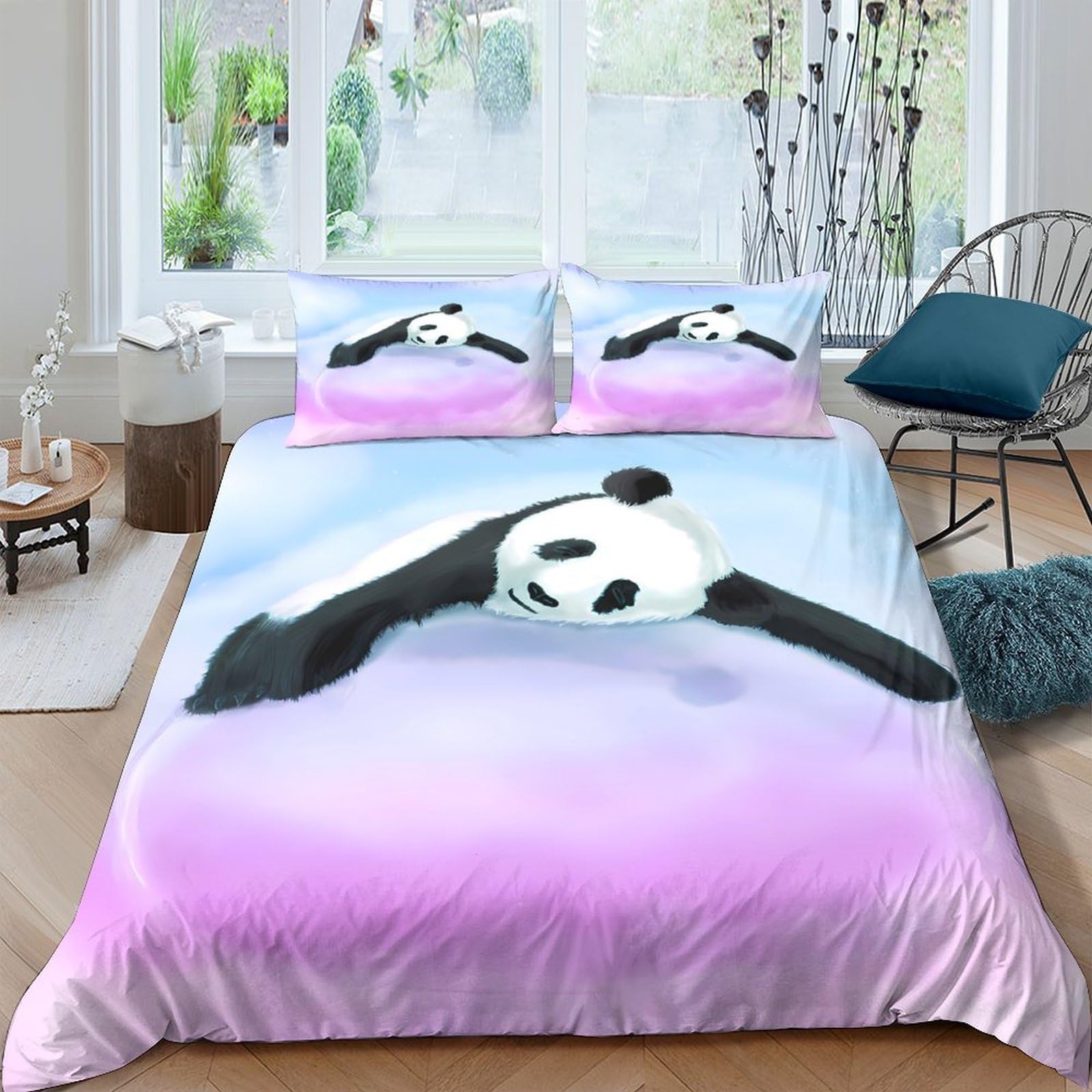 Ctjqhvkz Style-8 3D Printed Panda Gradient Fitted Sheet Microfiber Soft Bedroom Decor Animal Bed Cover Dustproof For Home Guest Room Single（135X200cm）