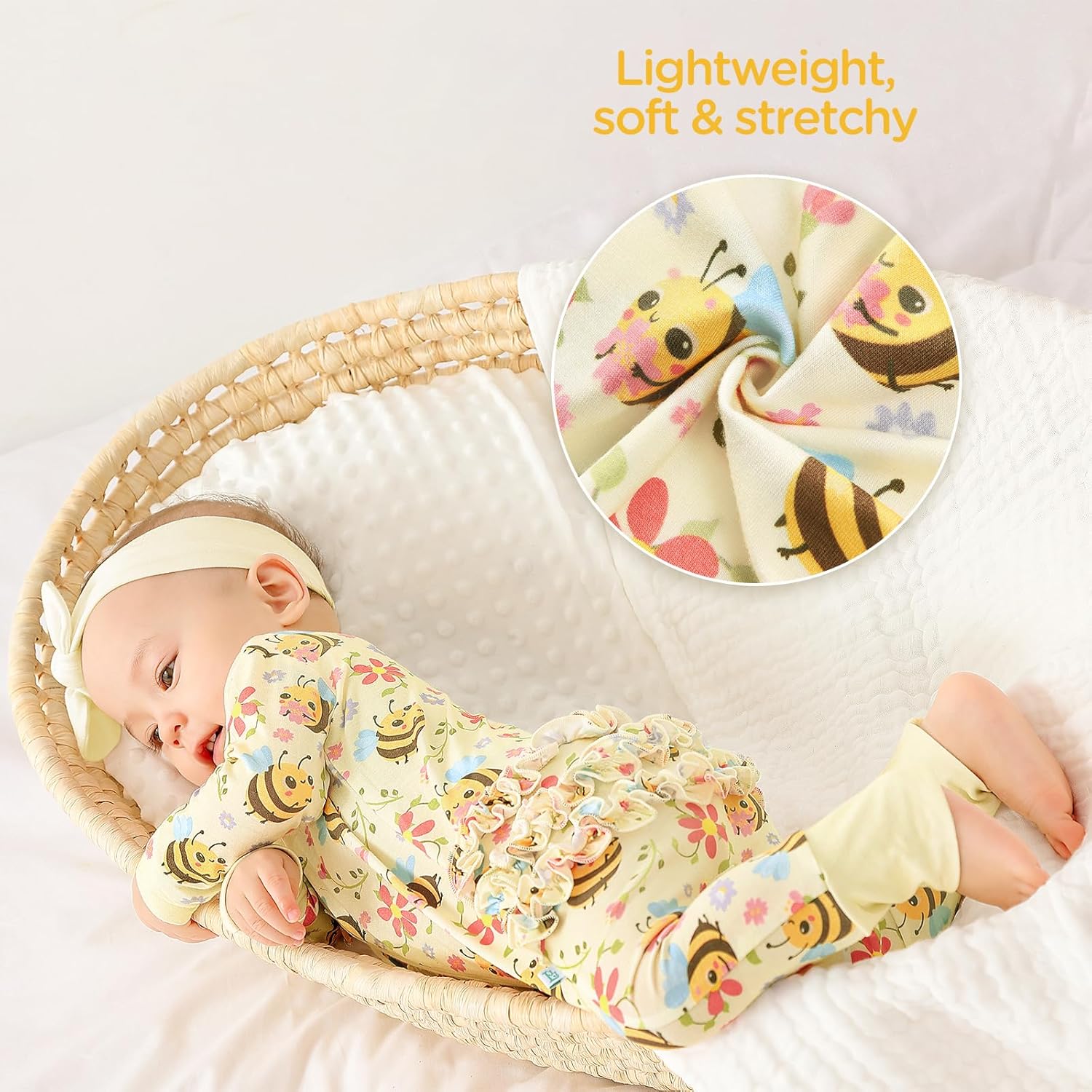 Viscose from Bamboo Ruffled Zippered One-Piece Infant Footless Sleepers Rompers 0-36 Months
