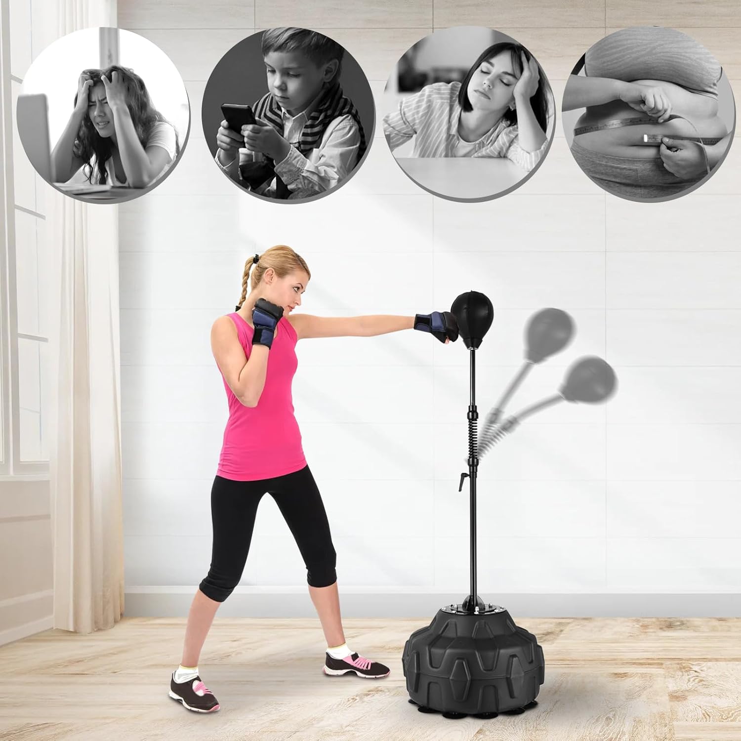 Punching Bag for Adults, Boxing Bag with Stand, Height Adjustable Standing Punching Bags, Speed Ball Kickboxing Bags for Training, Stress Relief and Fitness