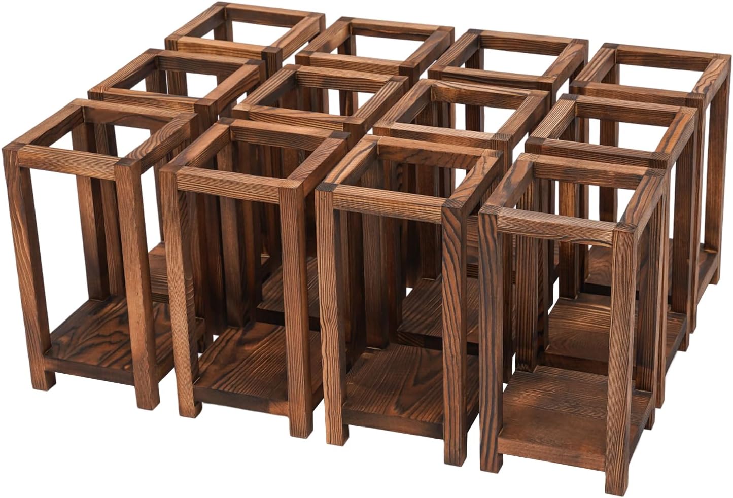 12 Pcs Wooden Lanterns for Centerpieces, 10.6 Inch Rustic Wedding Table Decorations, Solid Wood Candle Holders for Farmhouse Christmas Party Home Decor