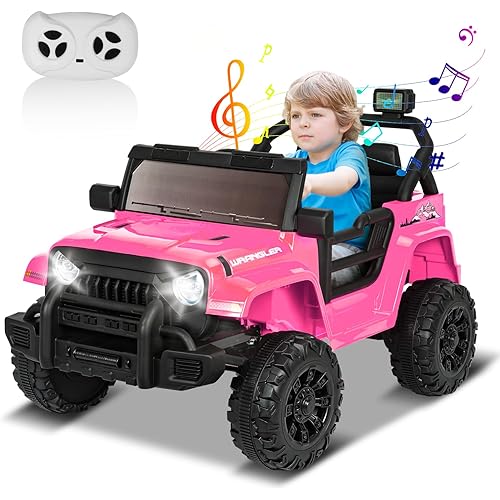 12V Kids Electric Ride on Car, Power Wheels with Parents Remote Control, Kids' Electric Vehicles for Boys and Girls, Battery Powered Off-Road UTV Truck, w/MP3 Player, Headlights, Pink