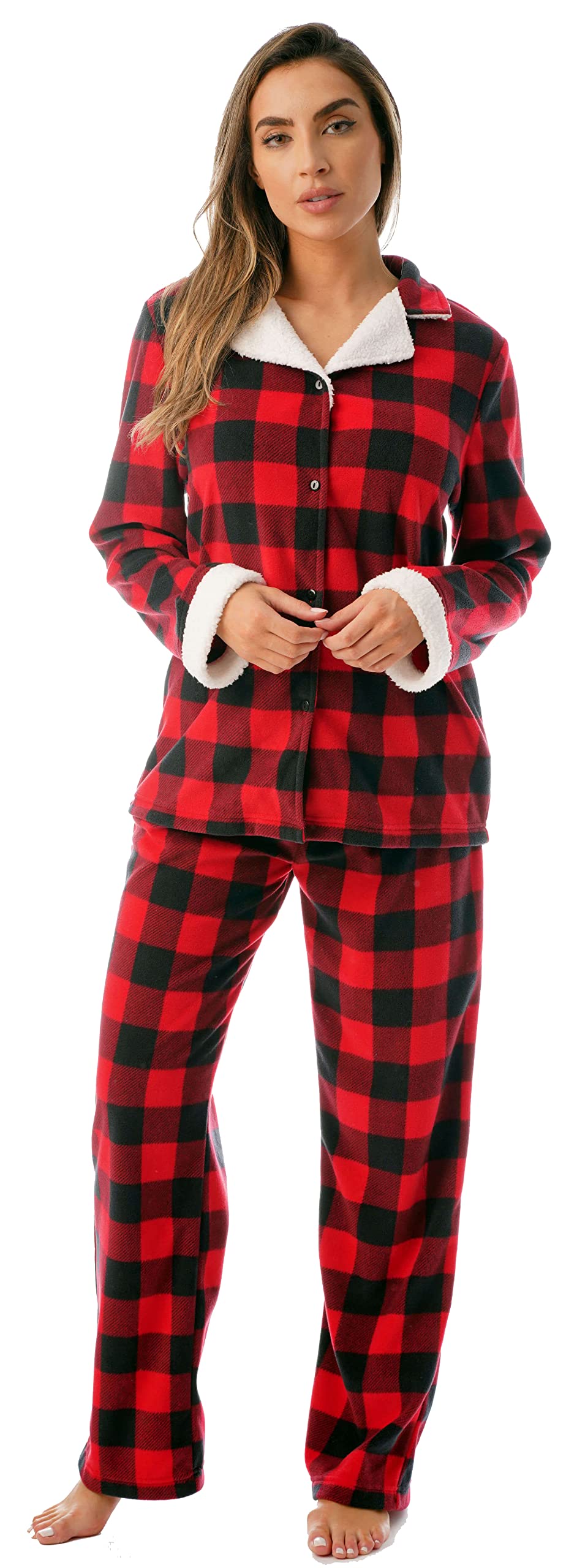 Cocoom Stretch Microfleece Pajama Pant Set for Women with Sherpa Trim