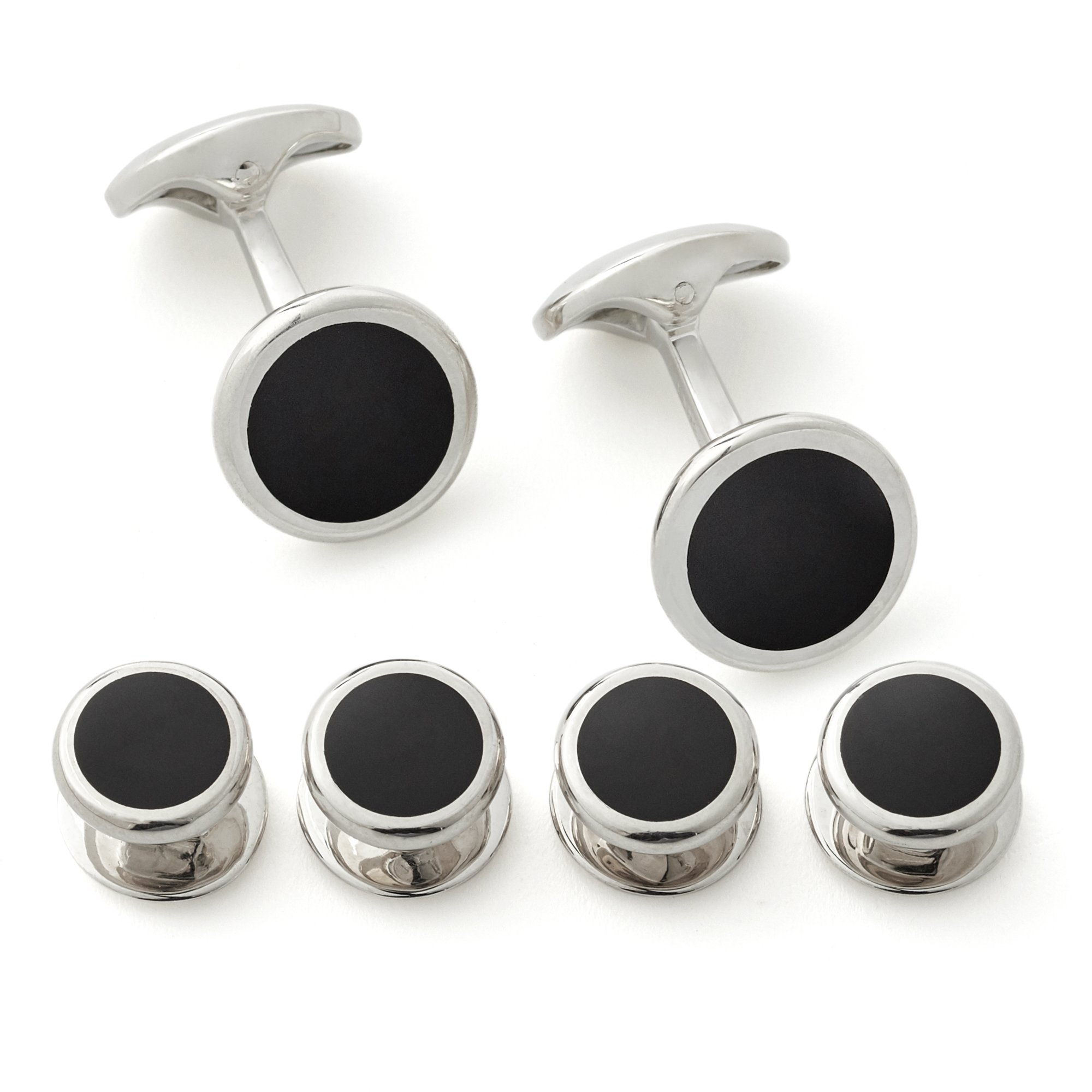 Deakin and Francis Sterling Silver Round Stud Set, Black Onyx