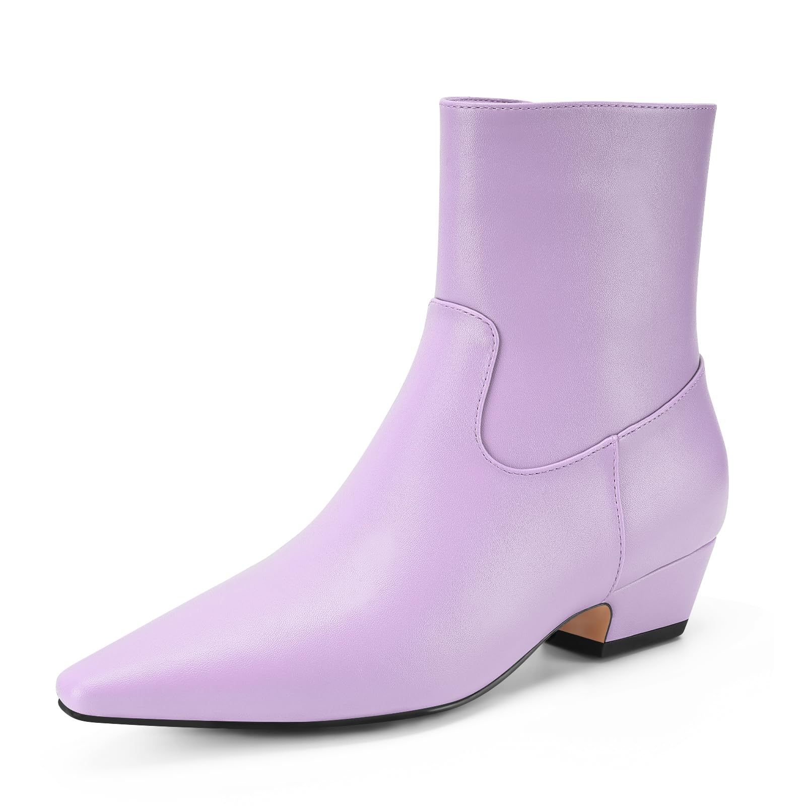 Womens Ankle Boots Pointed Toe Chunky Low Heeled Short Booties Comfort Casual Shoes with Side Zipper