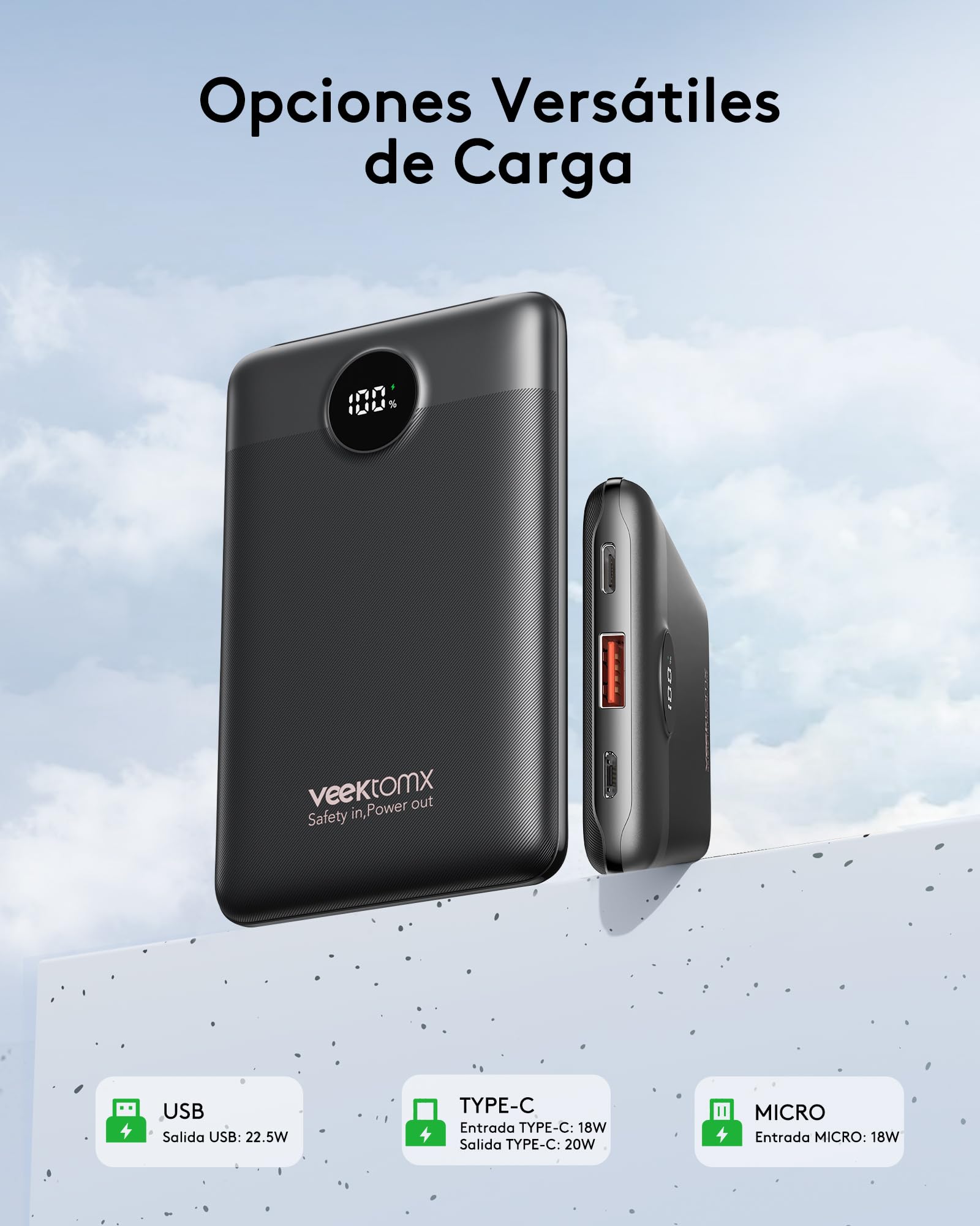 VEEKTOMX Mini Power Bank 10000mAh powerbank 22.5W PD3.0 QC3.0 Quick Charge USB C Portable Charger, mały rozmiar z 2 portami ładowania, kompatybilny z iPhone 15/iPad/Mini fan/Galaxy