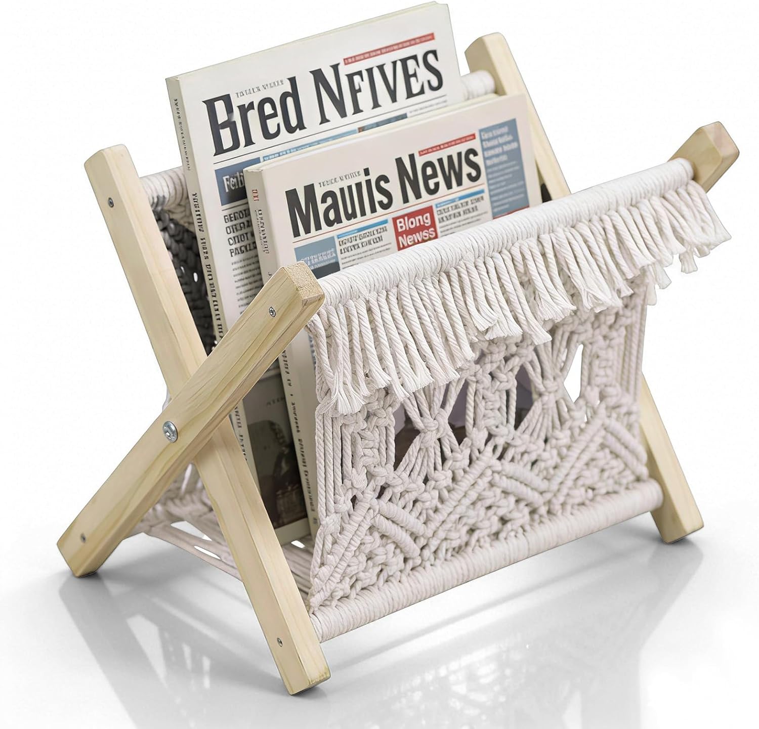 Woven Magazine Rack & Boho Basket Foldable Living Room & Bedroom Storage & Decor 2-in-1
