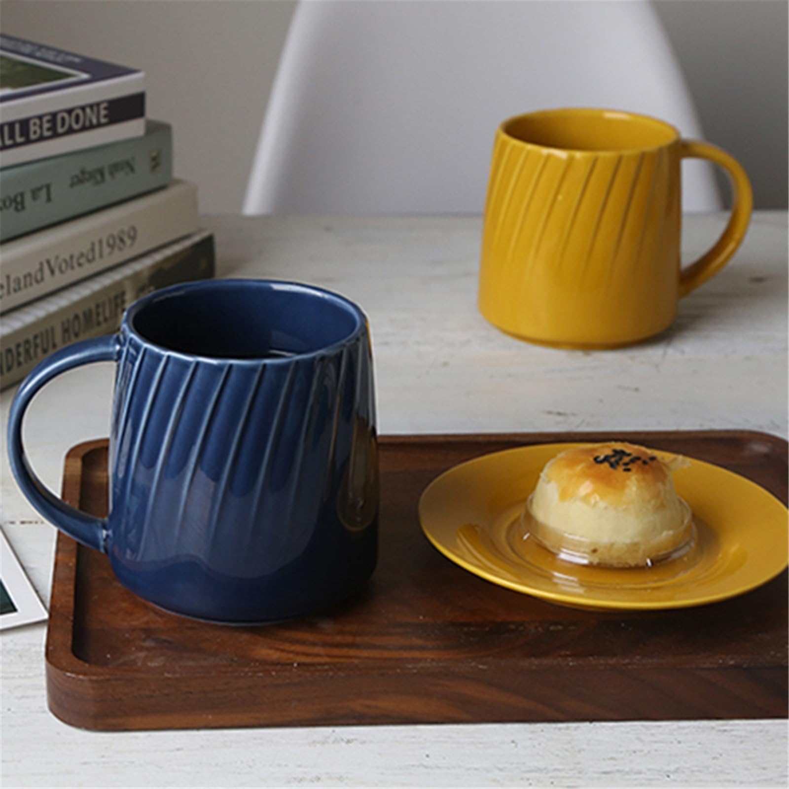 Taza de café Taza de cerámica sencilla for café, estilo retro, for el desayuno en casa Tazas de chocolate(Blue)