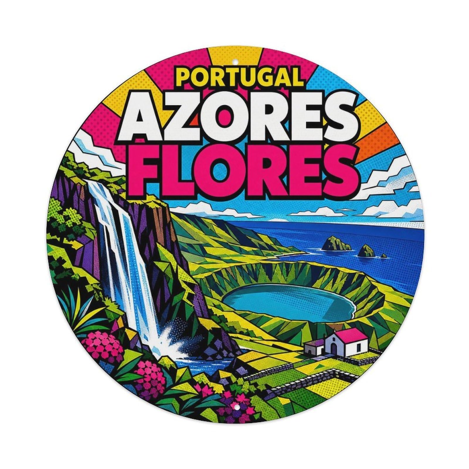 Azores Flores Atlantic Bold Color Heritage Destination Metal Tin Sign