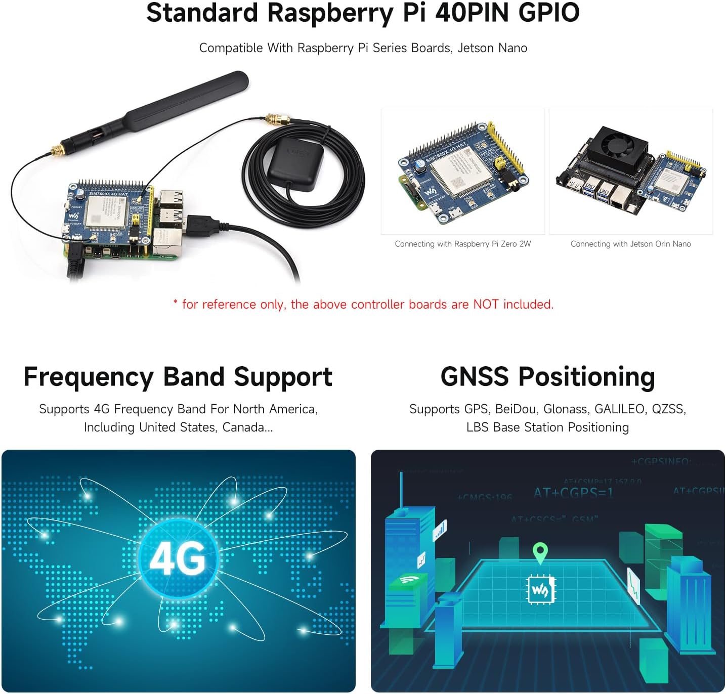 Waveshare SIM7600NA-H 4G HAT, Compatible with Raspberry Pi/Jetson Nano, with GPS, SIM, Audio, at Command Control, UART Debugging, 3G/4G Communication, Positioning, and Voltage Translator