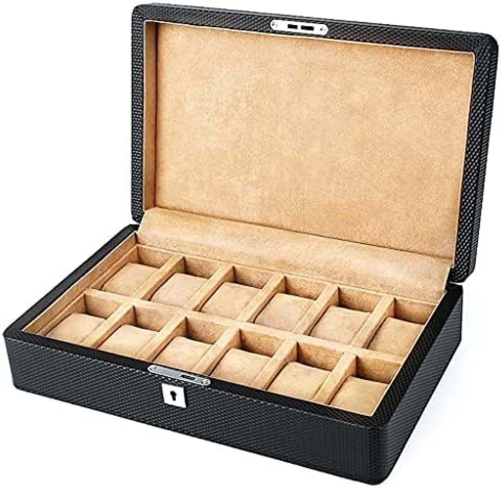YNBSHGAA 12 Slot Leather Watch Box Watch Display Case Organizer Jewelry Storage Box with Lock It's The for Friends,Brown,34.5×21.5×9cm,Beige-34.5×21.5×9cm