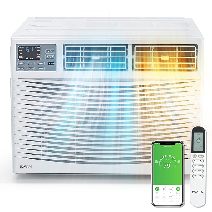 ROVSUN 8000 BTU Window Air Conditioner with Heat, Window AC Unit & Heater Combo with APP & V...