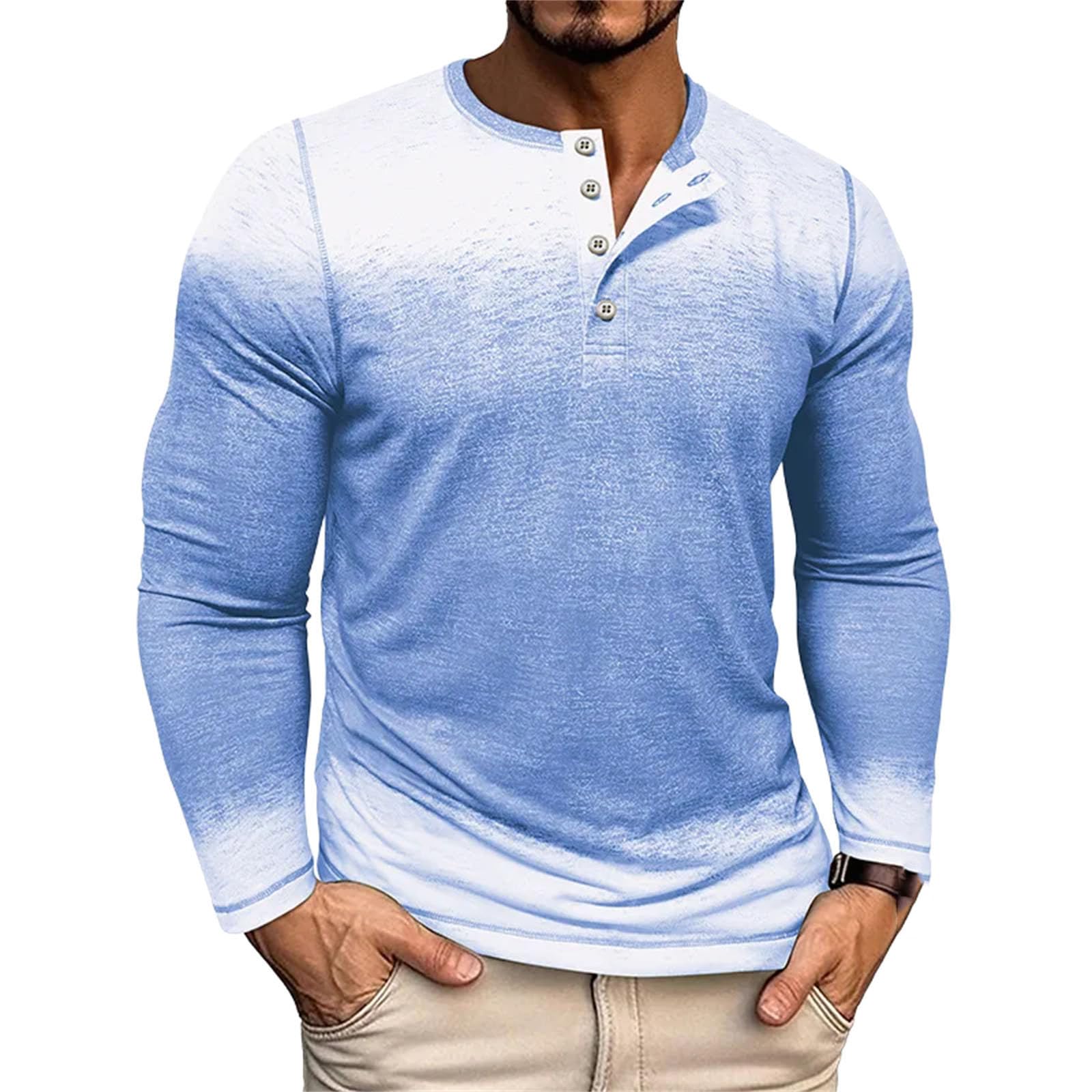 Maglietta da uomo con scollo rotondo retrò a tre bottoni, maniche lunghe, casual, traspirante, ampia e versatile