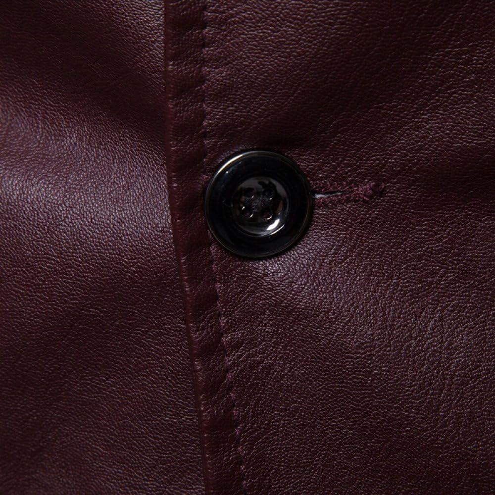 Genérico Chaqueta De Piel Sintética para Hombre, Cortavientos E Impermeable, De Corte Ajustado, Otoño E Invierno, Estilo Bomber Retro (Burgundy XXL)