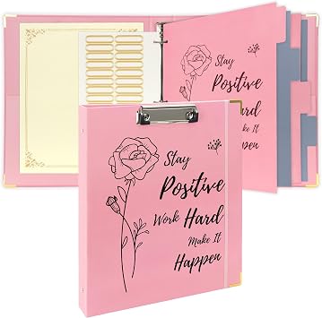 3 Ring Binder with Clipboard, 2 Pockets Purple 3 Ring Binder 11" x 8.5" Folders with Tab Dividers for Women School Office Supplies Portfolio Pink