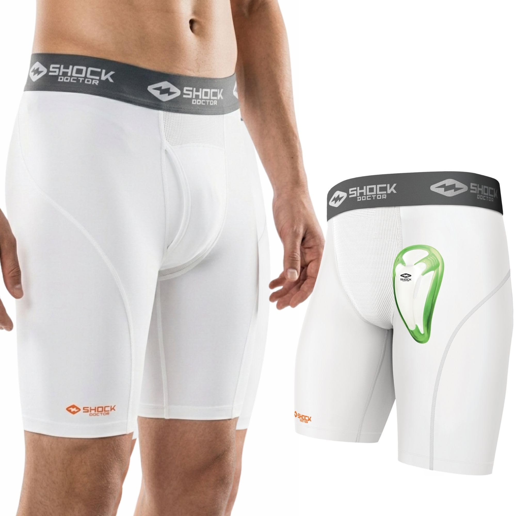 Shock Doctor Compression Shorts with Protective Bio-Flex Cup, Moisture Wicking Vented Protection - Youth