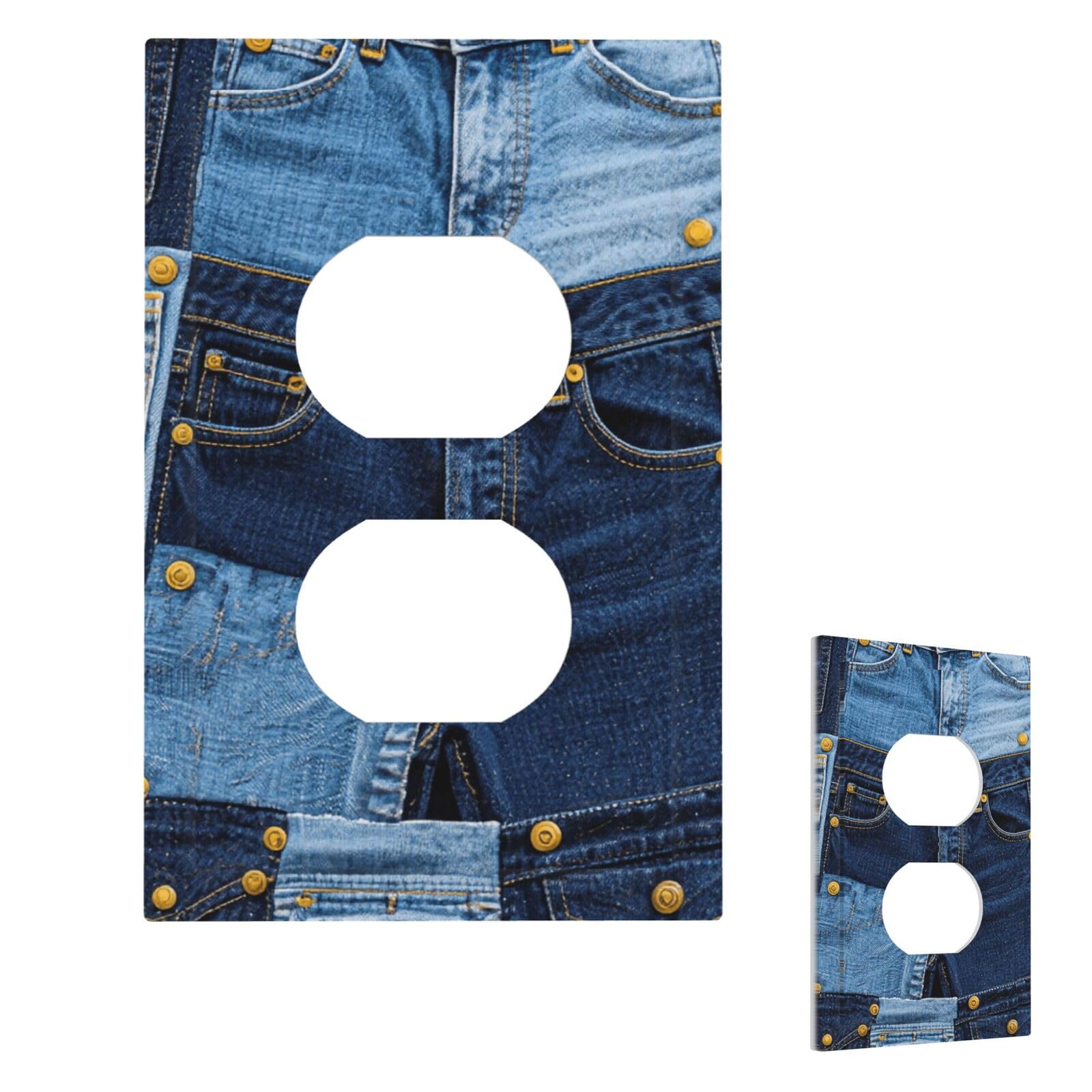 Denim Print Wall Plate Cover Modern Decorative 1 Gang Light Switch Cover Unbreakable Receptacle Outlet Covers For Living Room Bedroom Home Decor Duplex