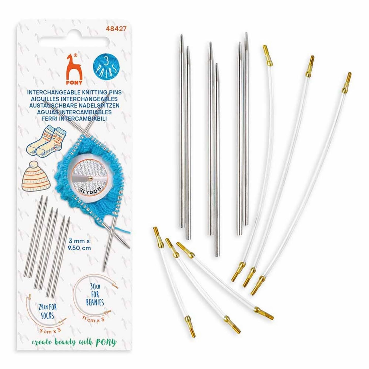 Pony Interchangeable Knitting Needles and Cables, 24-30 cm - 1 Piece