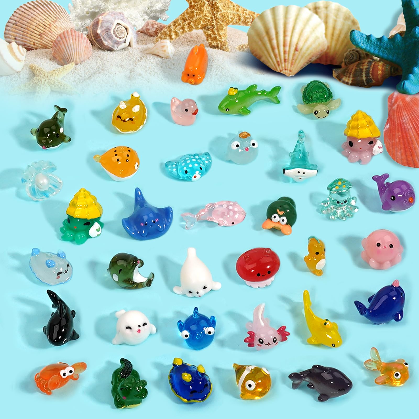 Amazon.com: Lugailly Mini Resin Ocean Animals Figures to Hide 36 PCS ...