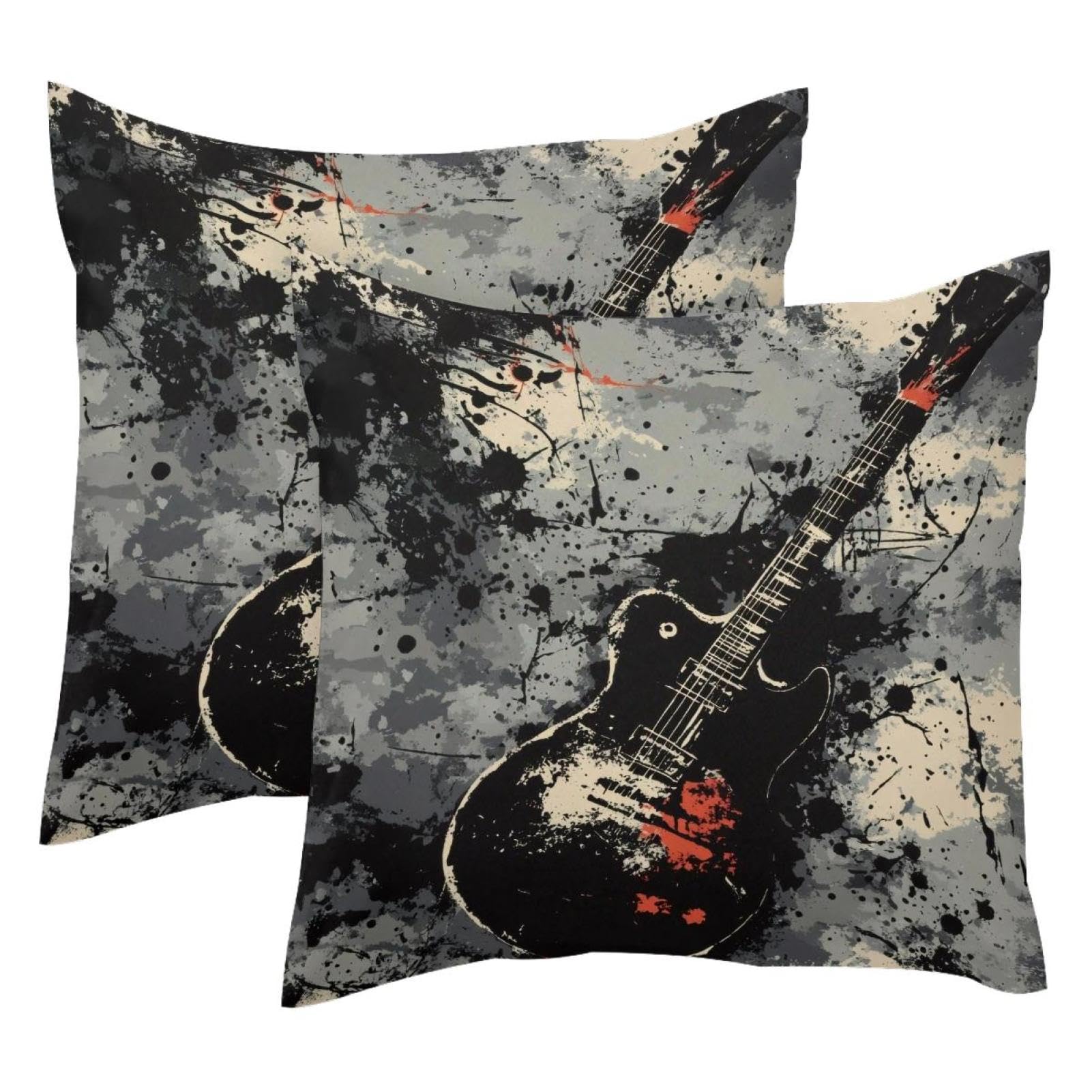 Vapokf Multi Black Grunge Guitar Pack Of 2 Pillow Covers 45X45cm, Farmhouse Throw Pillow Covers Square Cushion Case For Spring Home Sofa Couch