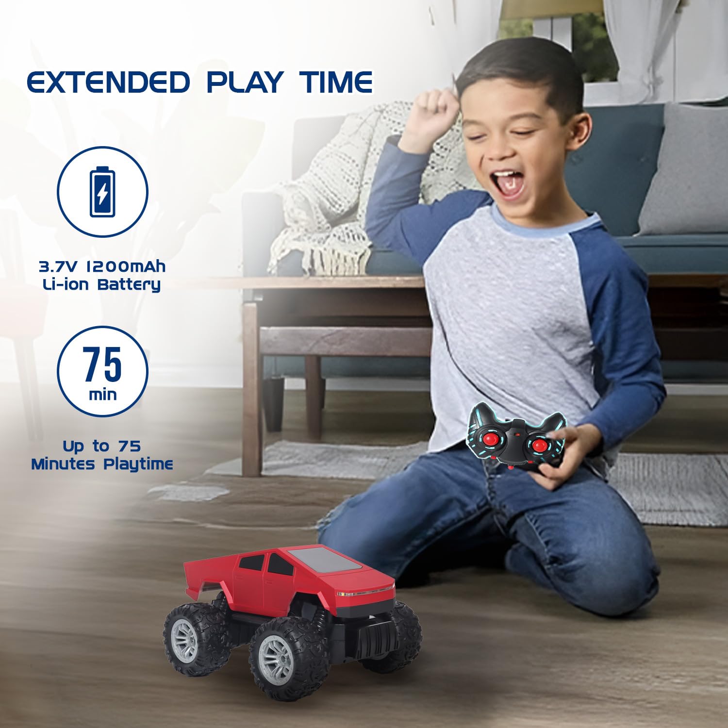 Diwali Sale Amazon Brand - Jam &Amp; Honey Off Roader Rechargeable Remote Control Car | Rc Car Monster Truck |4 Headlight Modes | In-Built Lithium Battery | C-Type Charging | Made In India - Red