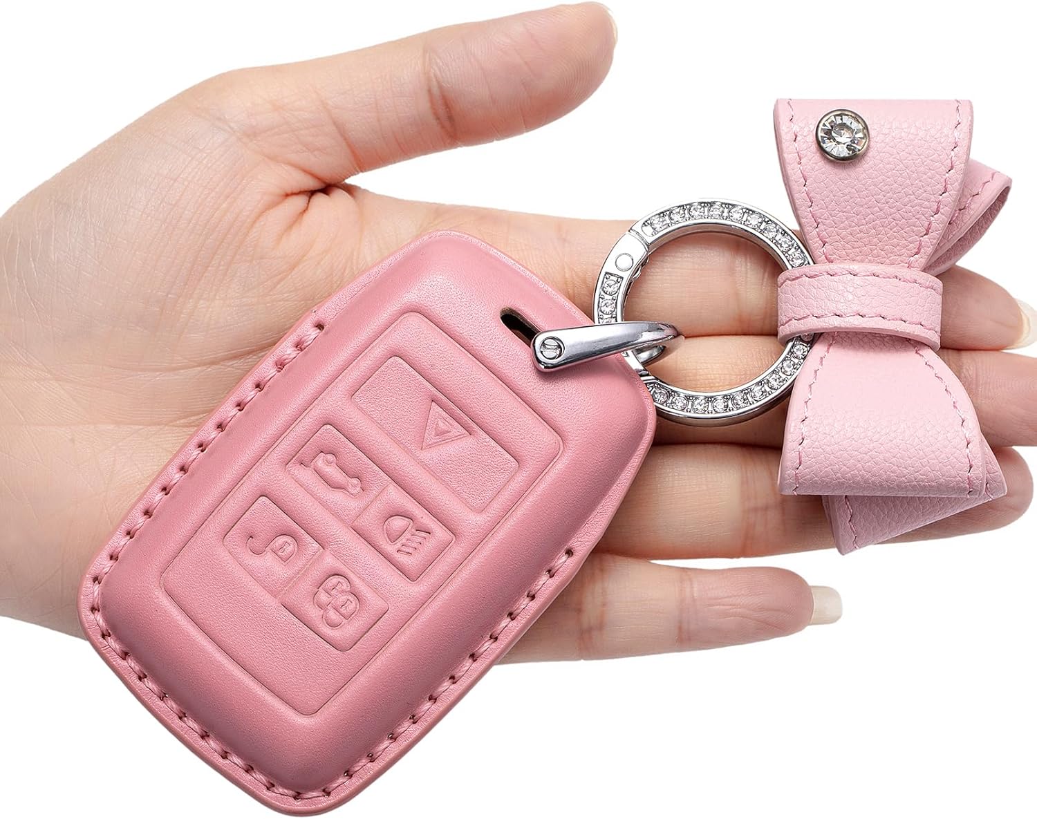 for Rover Jaguar Key fob Cover Genuine Leather with Keychain,Compatible with Evoque Velar Sport Discovery Freelander2 LR4 Land Rover Sport Jaguar XF XJ XE F-PACE F-Type