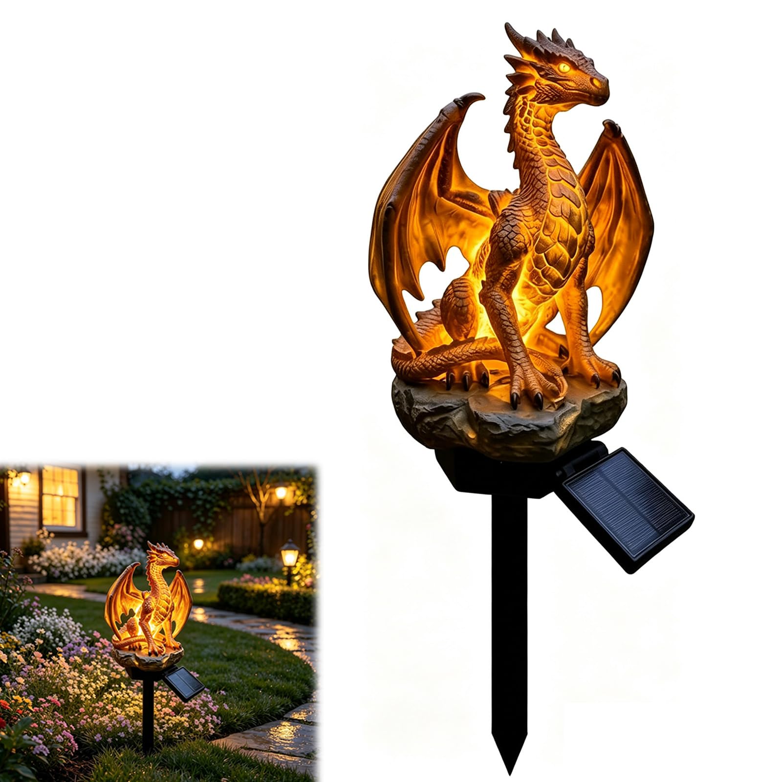 Solar Dragon Garden Light, Dragon Garden Statue Outdoor Halloween Decorations, Quirky Yard Lawn Patio Pathway Decor, Gothic Medieval Fantasy Resin Ornament for Halloween (1PC)