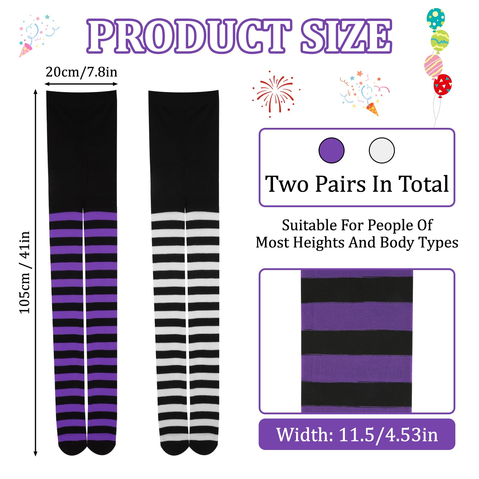 FAMCUCHE 2 works Striped Tights, Black and Purple, Black and White Striped Tights - Image 2