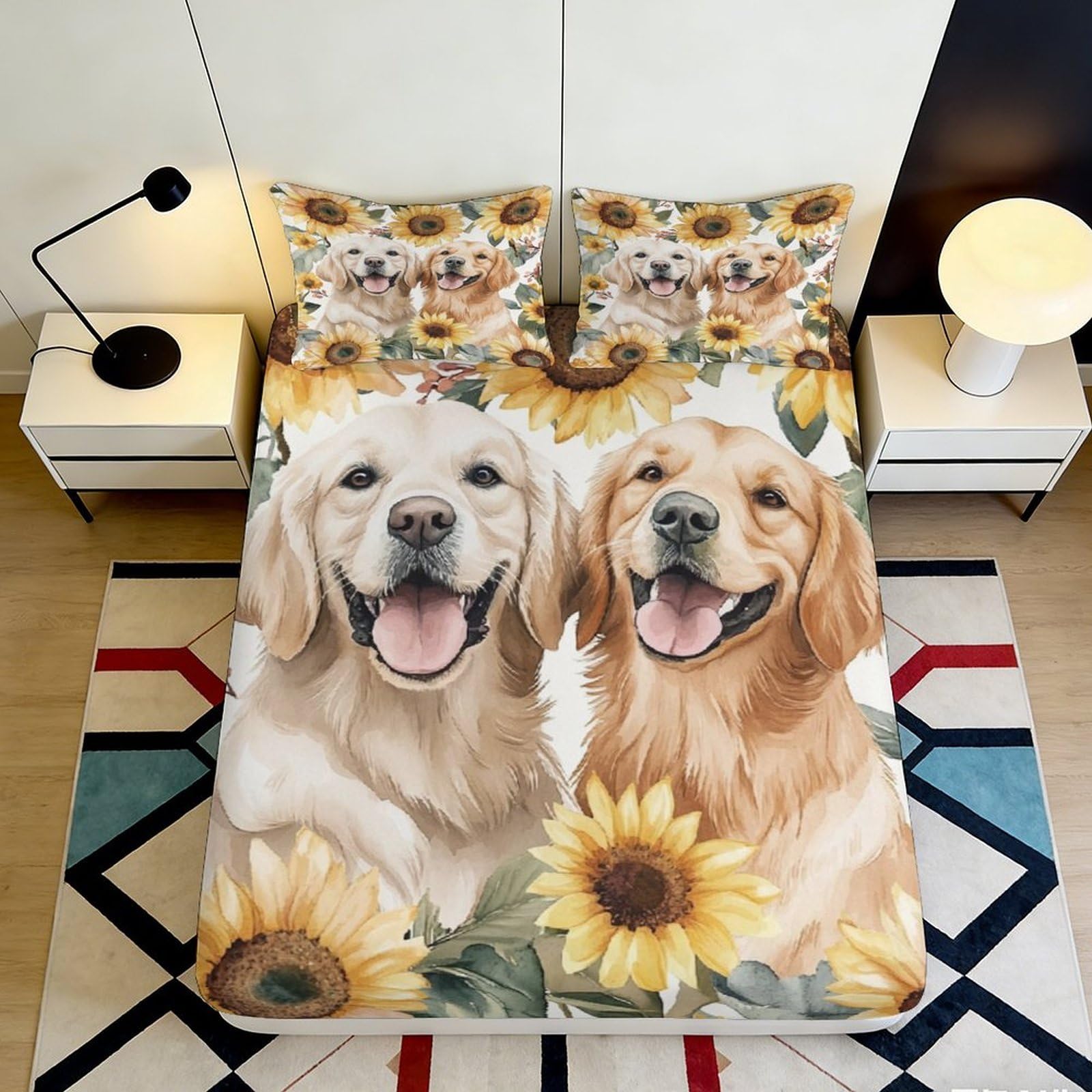 Jqzkxnhpbr Style-7 3D Printed Golden Retriever Sunflower Fitted Sheet Microfiber Soft Bed Sheet For Bedroom Guest Room Dorm Decor 90X200x25cm