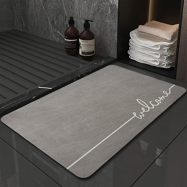 NeuWee Bath Mat, Non-Slip Super Absorbent Diatom Mud Nordic Style Bathroom Rug, Quick Drying Anti Slip Bathtub Rug Entrance Floor Mat Shower Mat for Living Room Bathroom Kitchen(Gray, 40×60cm)