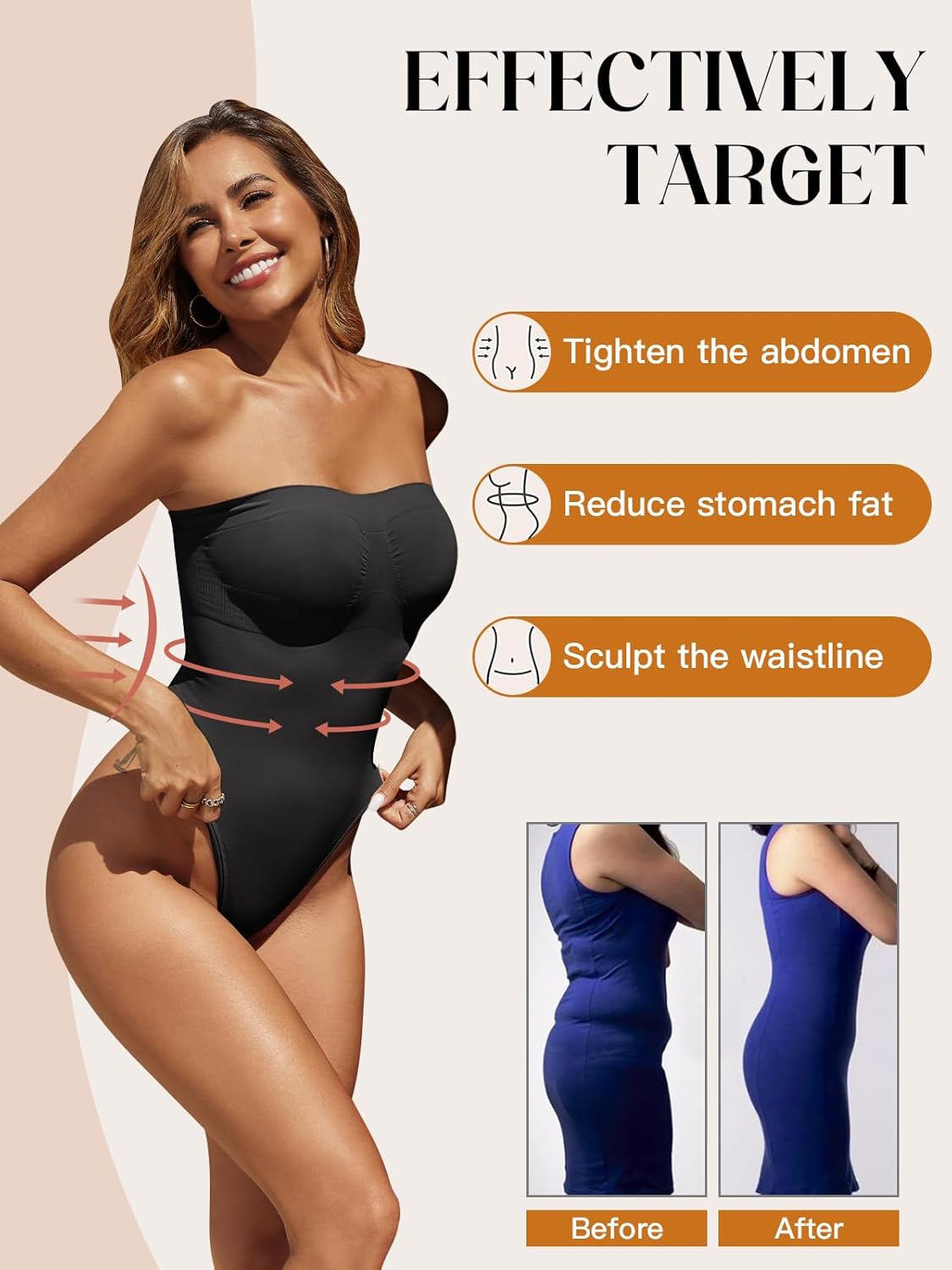 Fisoew Women's Strapless Shapewear Tummy Control Thong Bodysuit One Piece Tube Top Seamless Body Shaper - Image 3