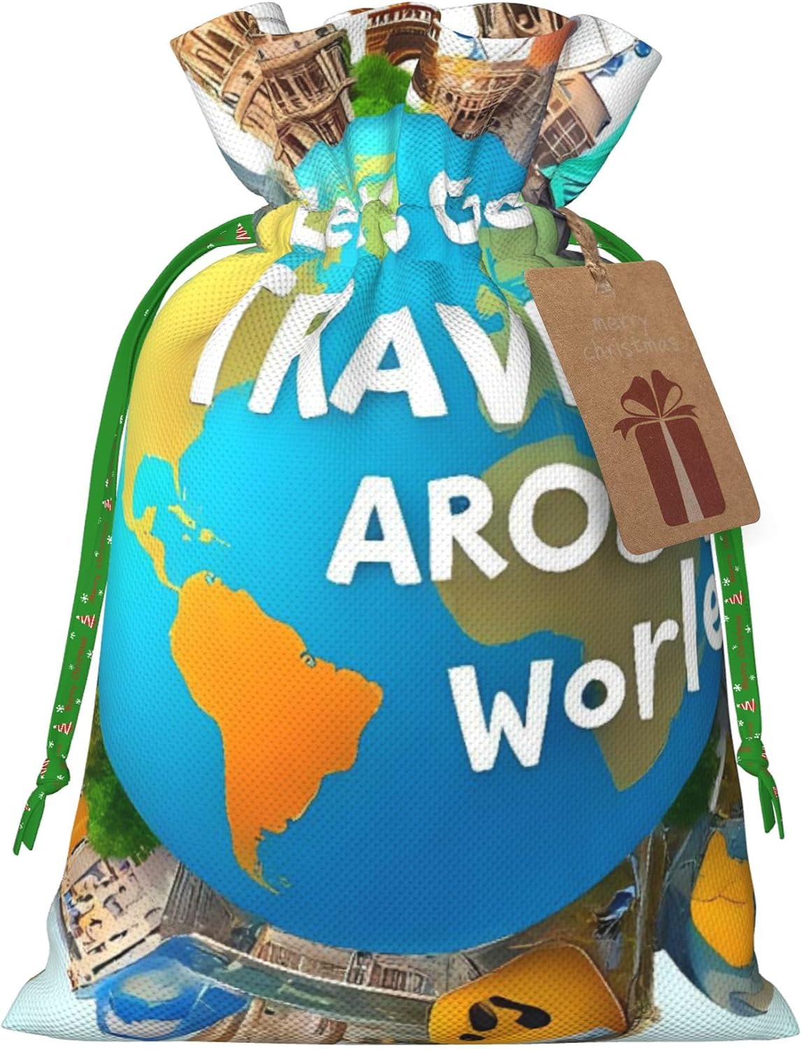Hekroxu Gift Bag Reusable Wrapping Bag For Holiday Party,Let'S Go Travel Around The World