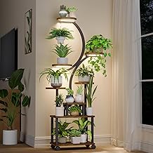 Bamworld Plant Shelf with Grow Lights 65" Tall Plant Stand for Indoor Plants 8 Tiered Indoor Plant Shelf S-Shaped Metal Plant Flower Holder Plant Rack